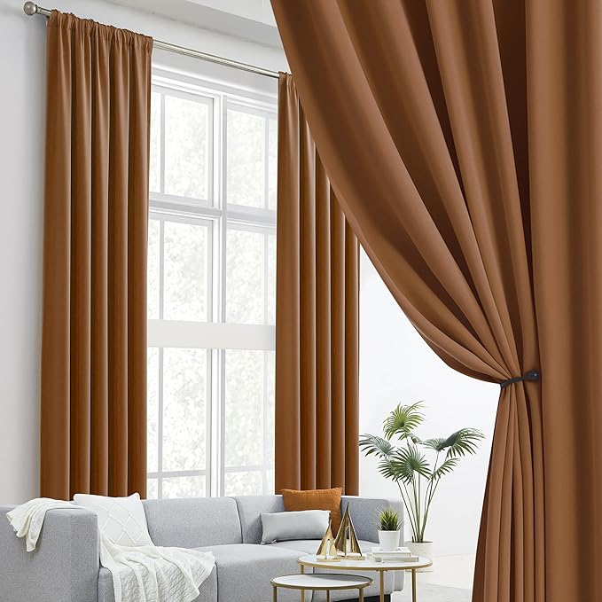 DUALIFE 108 Inch Curtains 2 Panels Set Back Tab Pocket Thermal Insulated Energy Efficient Patio Sliding Door Curtains for Living Room 52 by 108 Inch
