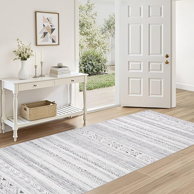 Area Rugs for Living Room Washable Living Room Rug Soft Neutral Indoor Floor Carpet Non-Slip Stain Resistant Modern Boho Rugs for Bedroom Dining Room Kids Room Nursery Office Home Dark Grey
