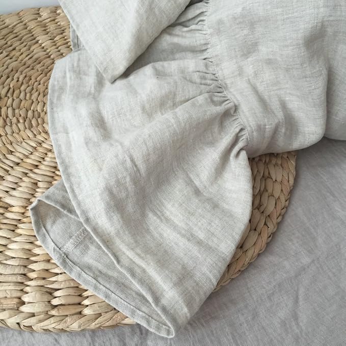 Nature Linen Ruffled Pillowcase, 100% French Linen Pillow Cover, 20x30'' Queen Size 1 Pack Farmhouse Pillow Case, with Decorative Ruffle Envelope Closure (Queen, Flax, 1 PCS)