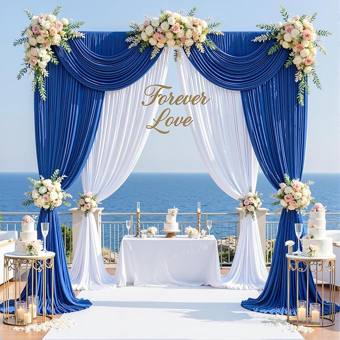 20×12ft Wrinkle Free Royal Blue Backdrop Curtain for Wedding Parties, 4 Panels 5×12ft Long Soft Silky Polyester Backdrop Drapes Photo Back Drop Curtains for Jungle Party Photography Background Cloth