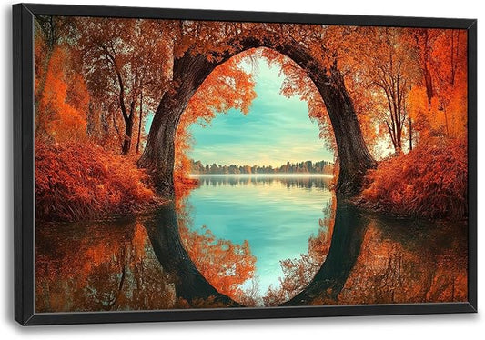 Olivine Fall Wall Art, Tree Pictures Wall Decor, Nature Landscape Painting, Autumn Forest Canvas Prints, Framed Artwork for Bathroom Bedroom Living Room Office Home Decoration 36"x24"