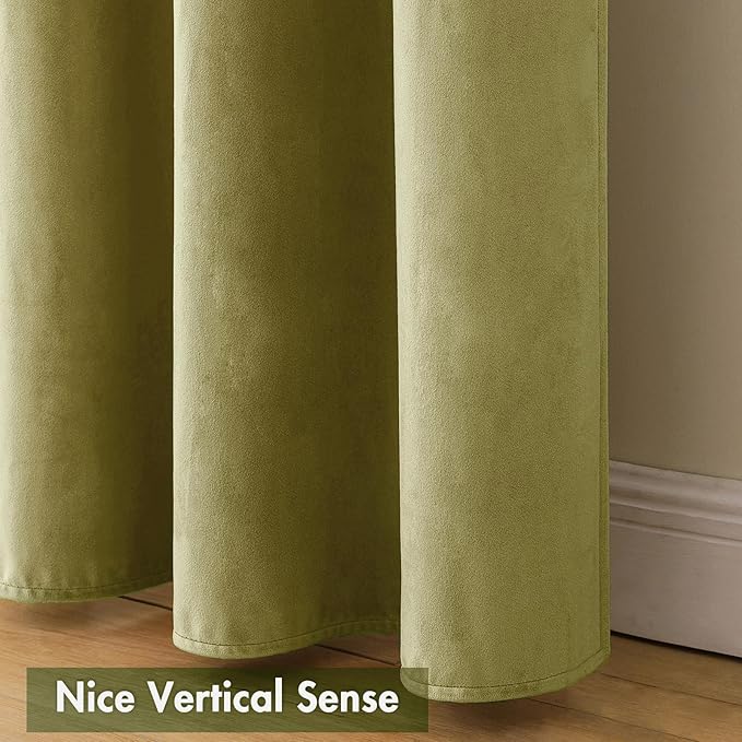 MIULEE Moss Green Velvet Curtains Thermal Insulated Blackout Curtain Drapes for Bedroom Living Room Darkening 108 Inches Long Curtains Panels Rod Pocket Set of 2