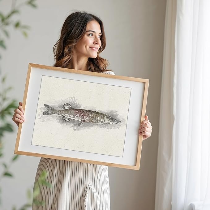 DREAM BIG PRINTABLES Fishing Decor Sketches Wall Art Prints (Set of 6) - 8x10s | Great Gift for Fishermen