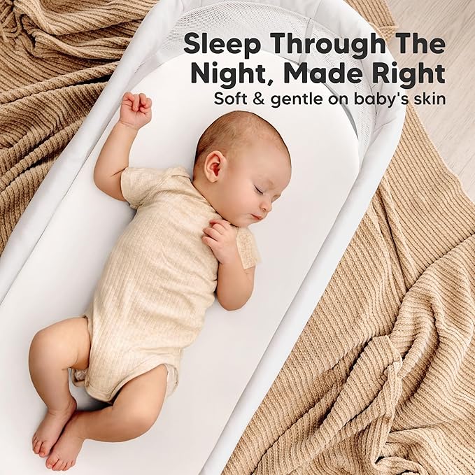 2-pk Waterproof Bassinet Sheets Girls, Boys, Cotton - 33x17 Universal Bassinet Mattress Pad Protector Cover, Compatible with Graco,Baby Delight,Chicco,Halo Bassinest Swivel Sleeper Fitted (Soft White)