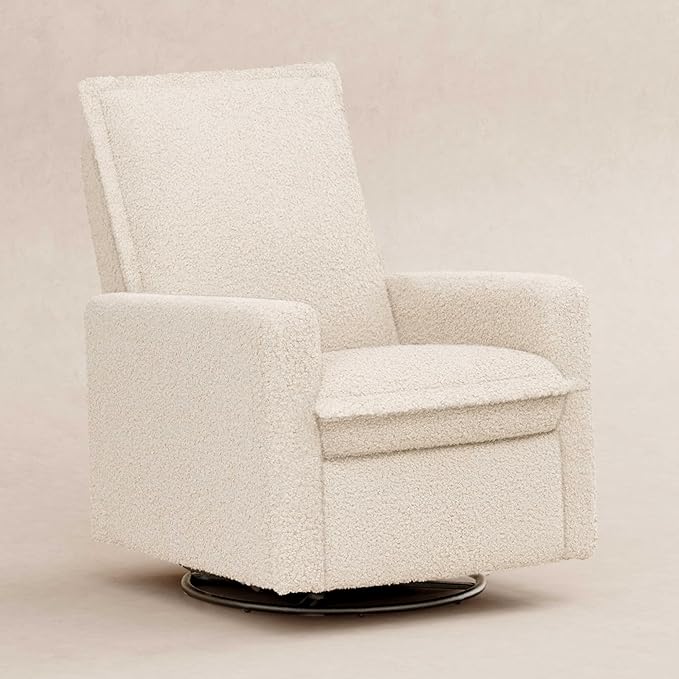 Babyletto Cali Flange Recliner and Swivel Glider in Almond Teddy Loop, Water Repellent & Stain Resistant, Greenguard Gold and CertiPUR-US Certified