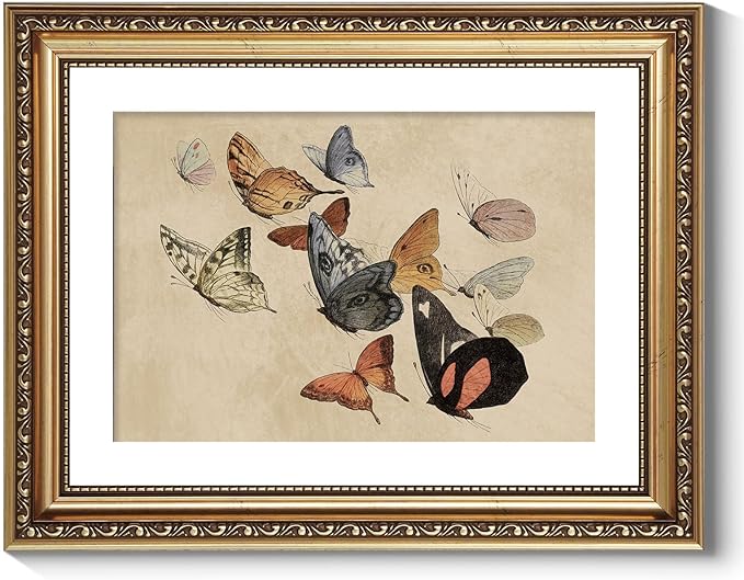 ARPEOTCY Vintage Gold Framed Wall Art, Classical Flying Butterflies Paintings, Aesthetic Canvas Prints Artwork with Frame, Victorian Wall Decor for Living Room Bathroom Bedroom 11x14 inch