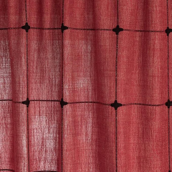 Deeprove Red Boho Curtains for Bedroom 84 Inches Long, Burgundy Checkered Bohemian Chic Textured Embroidery Plaids, Vintage Handmade Tassels Country Xmas Christmas Decor Drapery, 1 Panel W52 x L84