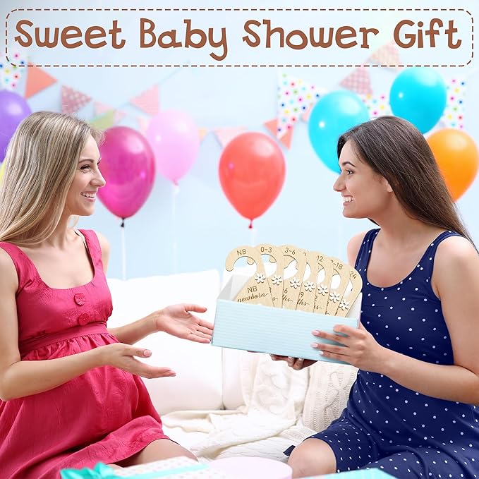 R HORSE Wooden Baby Closet Dividers - 8Pcs Double-Sided 3D Daisy Nursery Closet Organizer Baby Clothes Size Hanger Dividers Newborn Nursery Decor Birthday Gift for Boy Girl (0-24 Months)