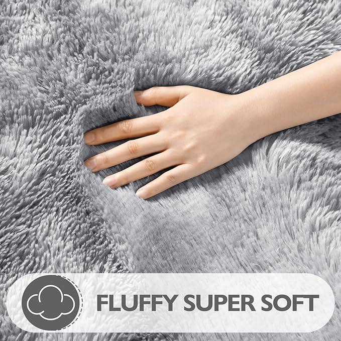 EVOIONOS 10x14 Washable Large Area Rug Living Room, Fluffy Shag Rug Bedroom, Ultra Soft Plush Non Slip Carpet Indoor Floor Bedside Nursery Kids Girl Room Dorm Home Decor Aesthetic Tie-Dyed Light Grey