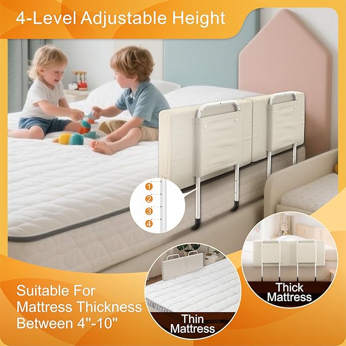 Bed Rail for Toddlers, Adjustable Baby Bed Rail Guard for Twin and Full Size Beds, Bed Safety Rails for Children with Non-Slip Base, Removable Washable Cover, Easy Installation (1 Pack)
