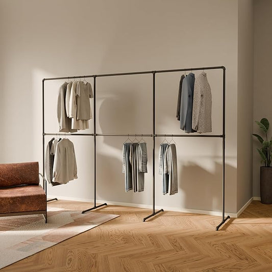 pamo Industrial Design garment rack - LAS 3 Black - freestanding Coat Rack for Walk-In Wardrobe Wall I Clothes Rack Made of Black Sturdy Pipes freestanding from Water Pipe
