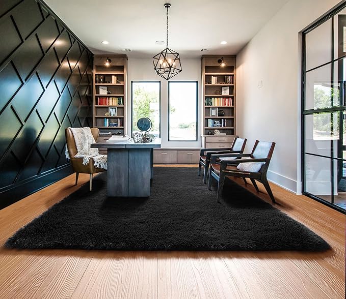 ONASAR Black 8x10 Area Rugs for Living Room, Large Fluffy Shag Bedroom Rug, Washable Ultra Soft Thick Shaggy Floor Big Indoor Carpets for Kids Boys Girls Teen Nursery Dorm Modern Home Decor Aesthetic