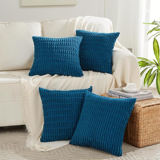 Fancy Homi 2 Packs Teal Decorative Throw Pillow Covers 20x20 Inch for Living Room Couch Bed Sofa, Rustic Farmhouse Boho Home Decor, Soft Striped Corduroy Square Cushion Case 50x50 cm