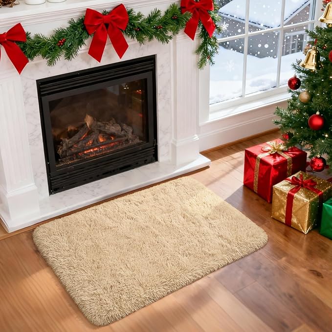 Merelax Modern Soft Fluffy Small Shaggy Rug for Bedroom Livingroom, Soft Non-Slip Kids Room Entryway Throw Rugs, Plush Furry Fur Area Rugs Comfy Nursery Accent Floor Carpet 2x3 Feet, Beige