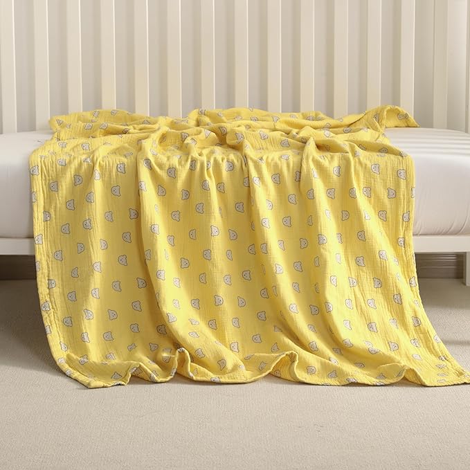 NTBAY 2 Layer Muslin Cotton Baby Swaddle Blanket, 30x40 Soft and Breathable Receiving for Newborns and Infants, Perfect for Crib, Stroller, Travel, Lightweight Nursery Blanket, Honey Bear