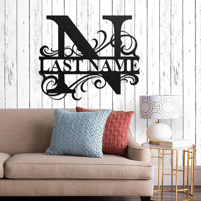 LULLBABYMALL Custom Metal Signs - Last Name Sign, Split Letter Monogram, Letter N, Family Name Wall Art, Outdoor Metal Signs, Personalized Wedding Gift
