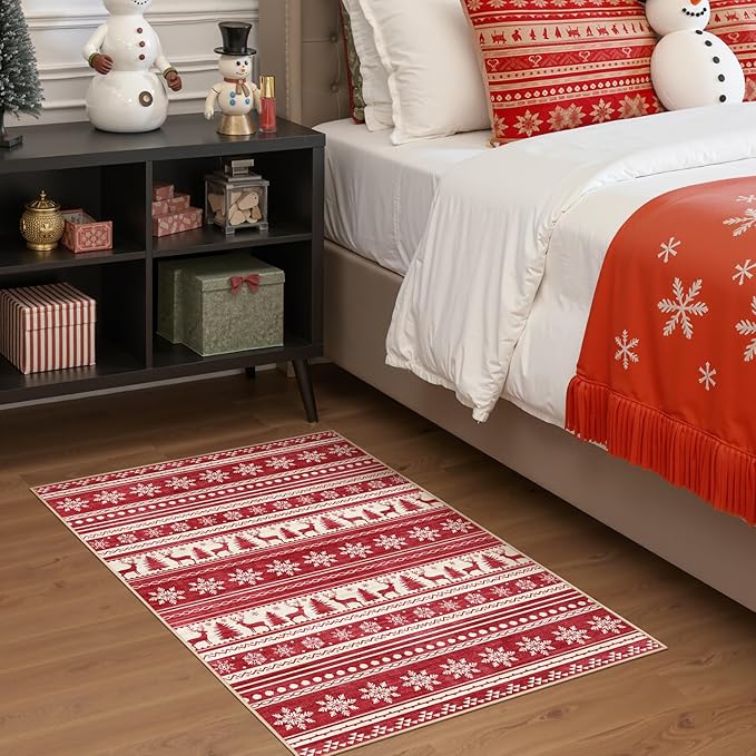 Area Rugs for Living Room Washable Living Room Rug Soft Neutral Indoor Floor Carpet Non-Slip Stain Resistant Modern Boho Rugs for Bedroom Dining Room Kids Room Nursery Office Home Red