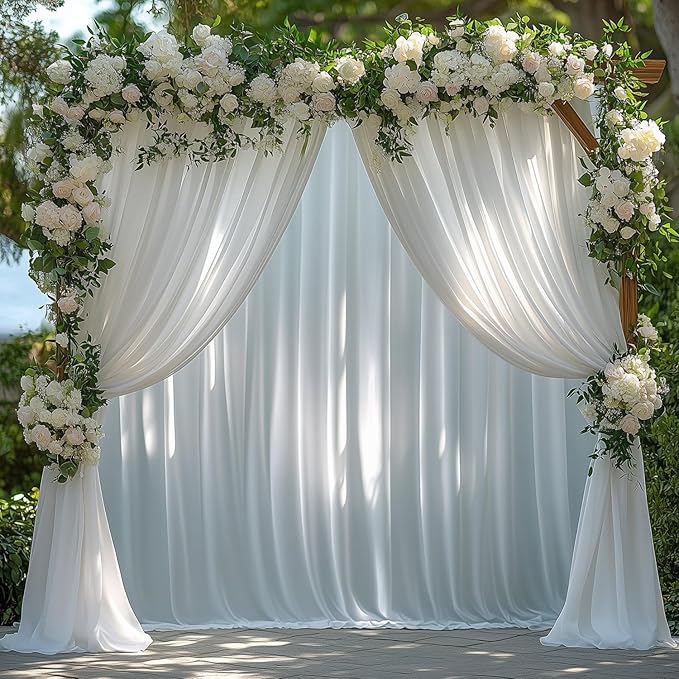 20x10FT White Backdrop Curtains for Wedding Parties, Wrinkle Free Photo Backdrop Curtains for Wedding Birthday Party Baby Shower, Fabric Drape with Rod Pockets 5ft x 10ft, 4 Panels