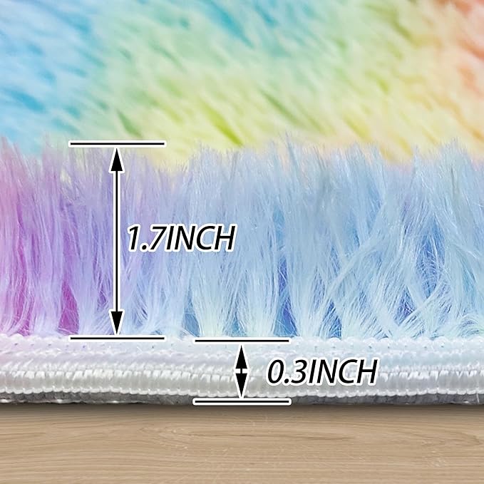 4x4 ft Rainbow Fluffy Round Rug for Girls Bedroom,Colorful Soft Shaggy Circular Area Rug Kids Cute Fuzzy Carpet Furry for LivingRoom Nursery Dorm Playroom Room Unicorn Decor Reading Nook Mat