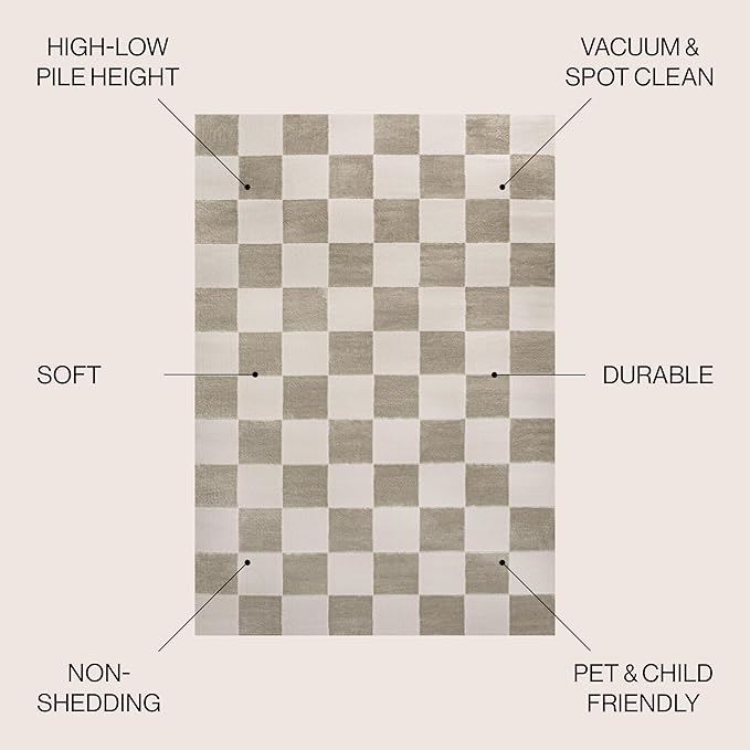 JONATHAN Y Checkerboard High-Low Indoor Area Rug 4X6 Beige/Cream, Thea Modern Geometric for Living Room, Bedroom, Kitchen, Office, Easy-Cleaning, High Traffic, Pet-Friendly, Non-Shedding SND103A-4