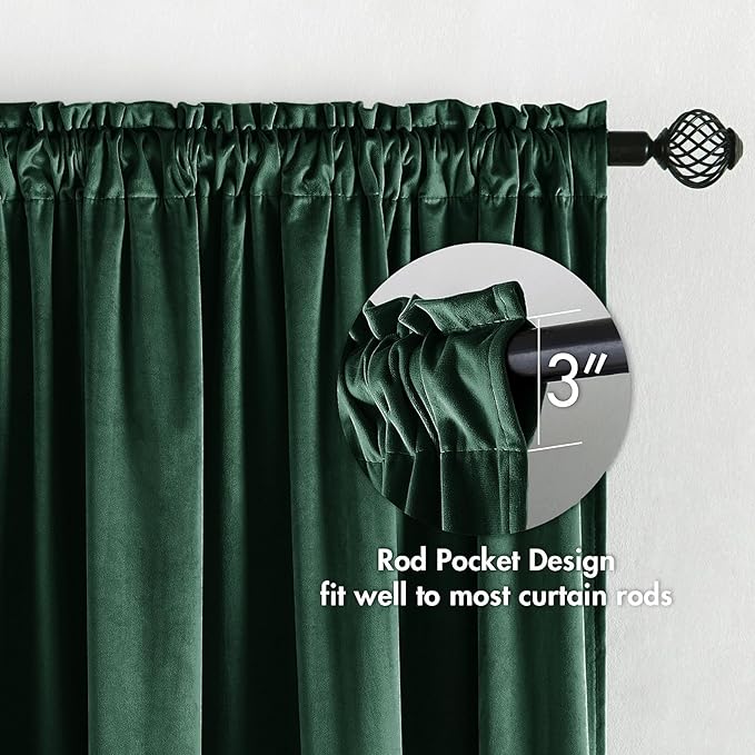MIULEE Christmas Emerald Green Velvet Curtains Thermal Insulated Blackout Curtain Drapes for Bedroom Living Room Darkening 84 Inches Long Curtains Panels Rod Pocket Set of 2