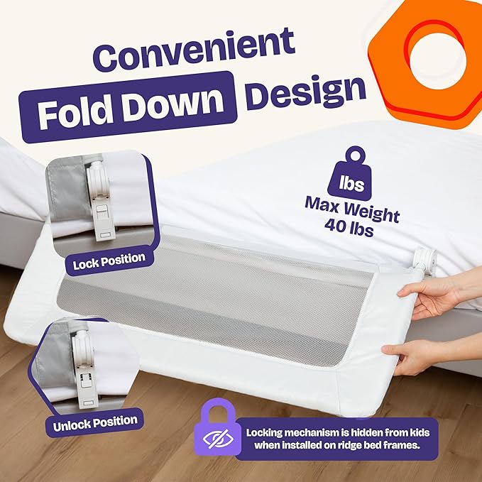 ComfyBumpy 2-Pack Bed Rail for Toddlers 35.5" L x 19.5" H | Toddler Bed Rails for Twin, Full & Toddler Mattress Size | Swing Down Rail Guard | Mattress Side Rail for Kids | White