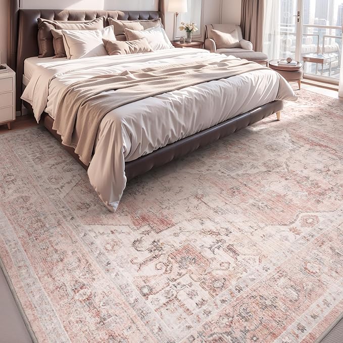 AMOAMI-4X6 Area Rugs for Living Room -Soft Vintage Bedroom Rugs-Non Slip Washable Rug-Throw for Living Room Bedroom Bedside Dining Room Offic - Pink