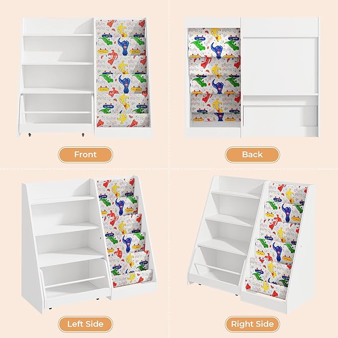 IRONCK Kids Bookshelf and Toy Storage, 42" Wide Large Toddler Bookshelf with Movable Drawer and 5 Sling Pockets, Montessori Book Shelf for Kids Rooms, 2 Pack