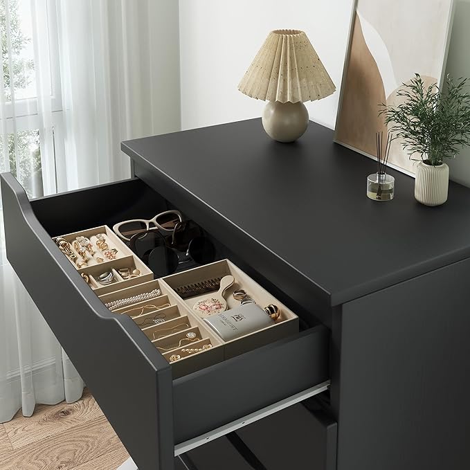 Black Tall 5 Drawer Dresser for Bedroom with Hidden Storage Design, Large Modern Closet Dressers & Chests of Drawers with Cut-Out Handles, 27.6" L*15.8" W*45.3" H for Bedroom, Living Room, Nursery