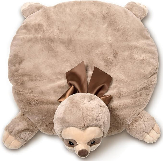 Bearington Lil’ Speedster Sloth Tummy Time Mat - 30" x 30" Plush Baby Mat for Floor - Soft Quilted Velour Baby Play Rug and Blanket for Newborns - Washable Nursery Décor Gift for Boys or Girls