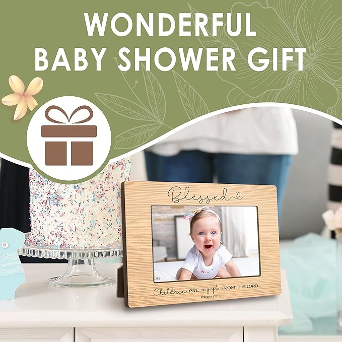 First Christmas Baby Picture Frame - Children Are a Gift from the Lord Gender Reveal Decorations and Baby Shower Gifts for New Mom Grandparent Pregnancy Announcement Nursery 4 X 6 Inch Frame - A21