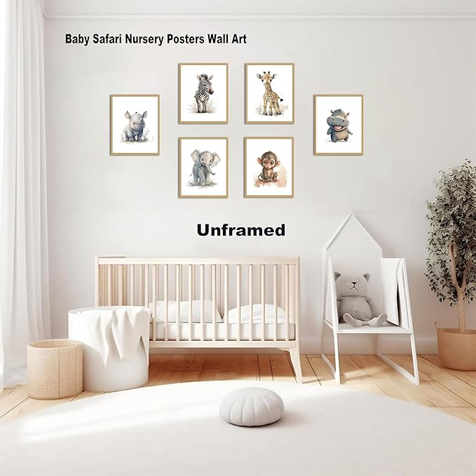 SEHSUVC Safari Nursery Posters Wall Art Set of 9, Cute Animal Canvas Wall Decor Painting, Woodland Jungle Nursery Picture Prints for Baby Boys and Girls Room Nursery Home Decor 8x10In Unframed