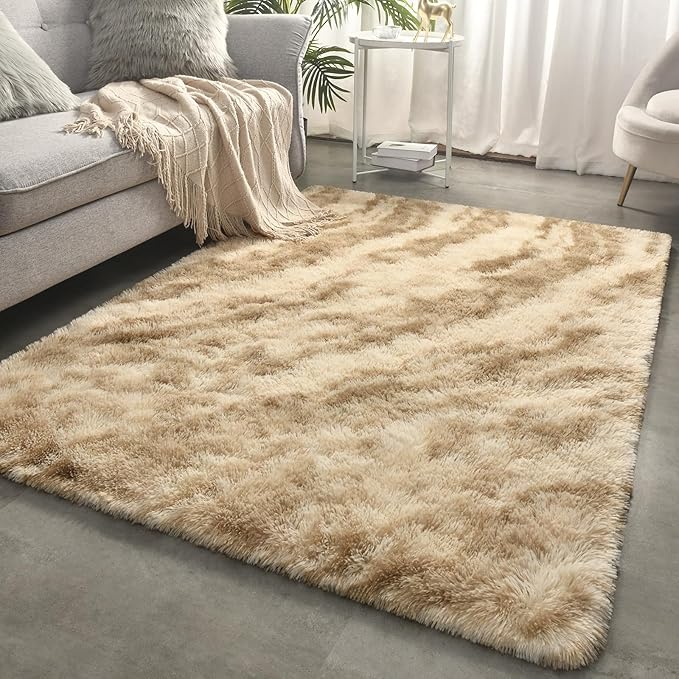 Merelax Area Rugs for Living Room Bedroom, Non-Slip Large 6x9 Feet Soft Fluffy Shaggy Bedside Rug, Indoor Floor Carpet for Kids Dorms, Nursery Rooms, Playroom, Home Decor Aesthetic, Beige/Brown