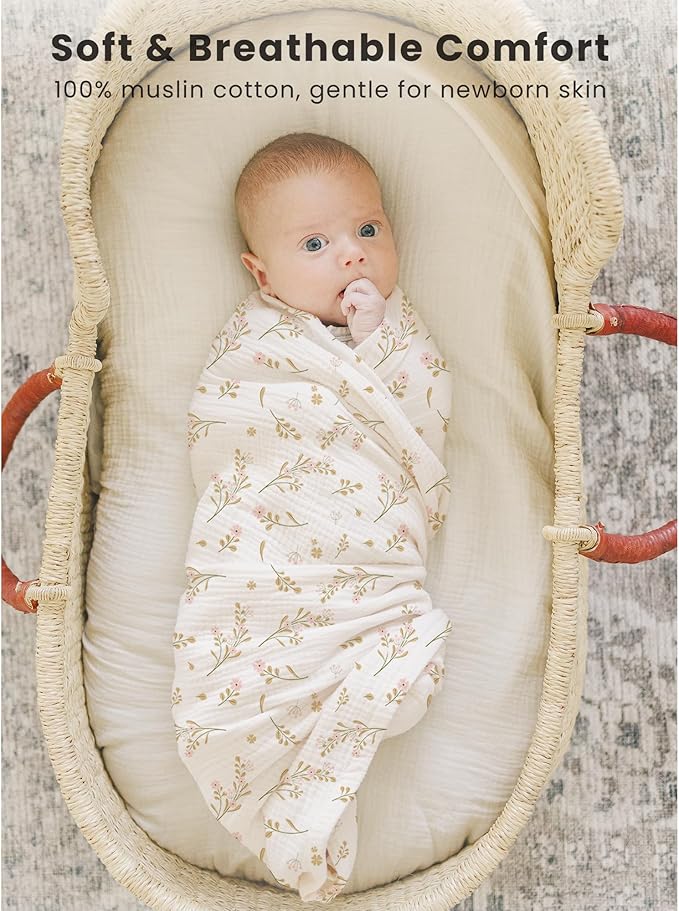 Konssy 3 Pack Muslin Swaddle Blankets for Unisex, Newborn Receiving Blanket, Large 47 x 47 inches, Soft Breathable Muslin Baby Swaddles for Boys & Girls
