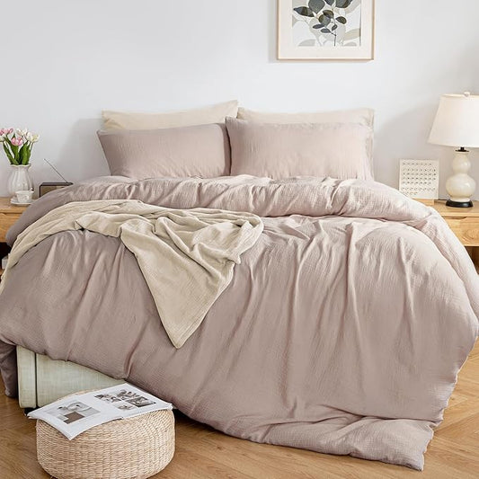 MILDLY Muslin Duvet Cover Full - 100% Washed Cotton Linen Like Gauze Comforter Cover 3 Pieces Breathable & Lightweight for All Season