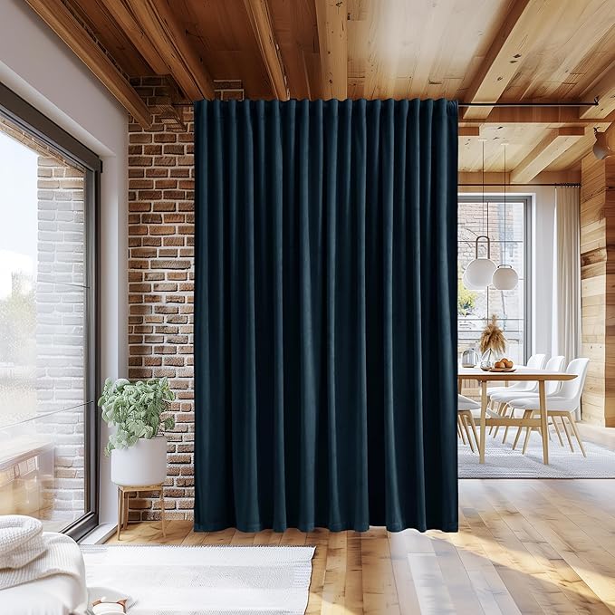 StangH Extra Wide Room Divider Curtains Navy Blue Velvet Blackout Thermal Energy Efficient Window Drapes for Home Theater Apartment Living Room Bedroom, W100 x L108, 1 Panel