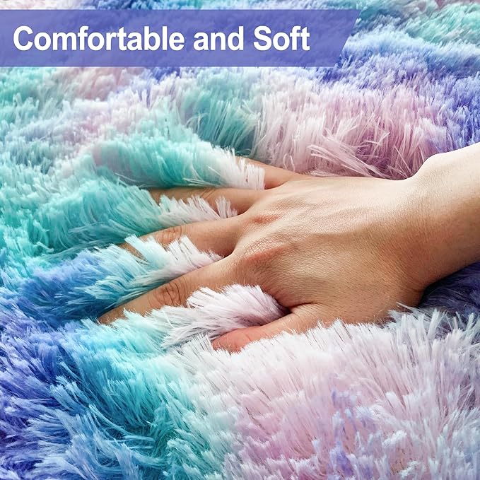 Soft Fluffy Purple Rainbow Rug for Bedroom Kids 6x9 Mermaid Stitch Rugs for Girls Bedroom Fuzzy Shag Carpet Cute Plush Shaggy Rugs for Living Room Kids Room Baby Toddler's Room Nursery Decor