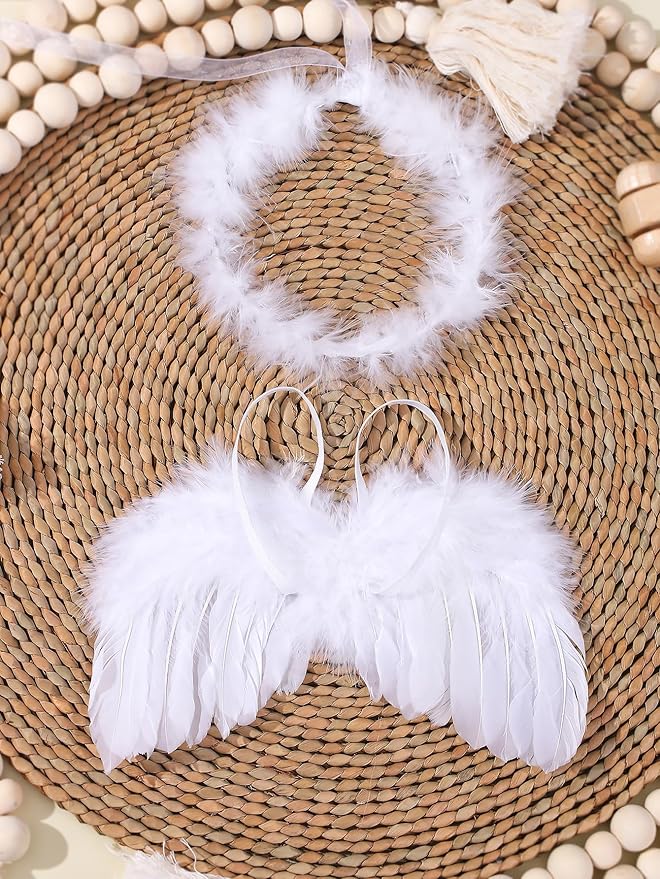 Holibeat 0-6M Newborn Baby Angel Wings with Feathers Newborn Photography Posing Props with a Headband (white1)