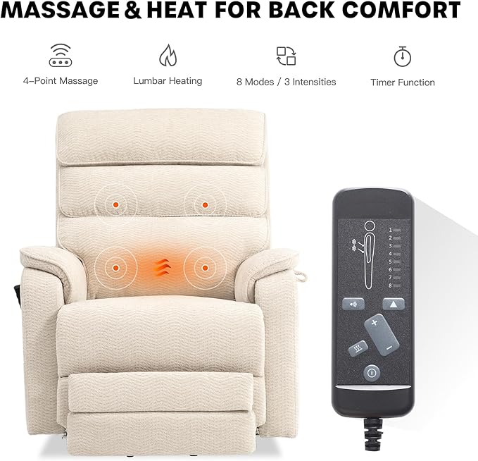DYNOX 350 LBS Tall Man Power Dual Motor Lift Recliners Chairs for Elderly Lay Flat Lift Chair with Infinite Positions, Heat & Massage, Supports(9198L,Chenille,Beige)
