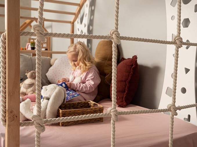 BUSY WOOD Montessori Bed for Toddlers - Toddler Montessori Bed - Twin Bed Frame for Kids - Indoor Climbing Gym Bed - Jungle Gym Bed - Wooden Monkey Gym Bed