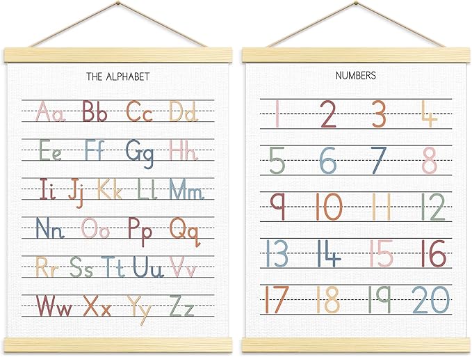 Buildinest Numbers Abc Wall Chart for Toddler Learning Posters, Nursery Wall Decor Playroom Wall Decor and Alphabet Banner,Preschool &Homeschool Wooden Alphabet Poster For Toddlers-B01