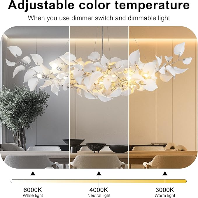 YUYI 59" Branch Chandelier, Silver Rectangular Hearted Leaf Chandeliers for Dining Room, Living Room, Kitchen, Foyer, Bedroom, Elegant Art Deco Chandelier Light Fixture