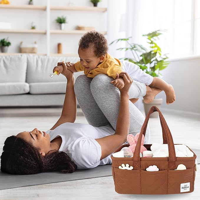 Adonia & Co Diaper Caddy Organizer – Large Baby Nursery Organizer for Newborn Essentials – Portable, Stylish & Machine Washable (Brown) – Storage Basket
