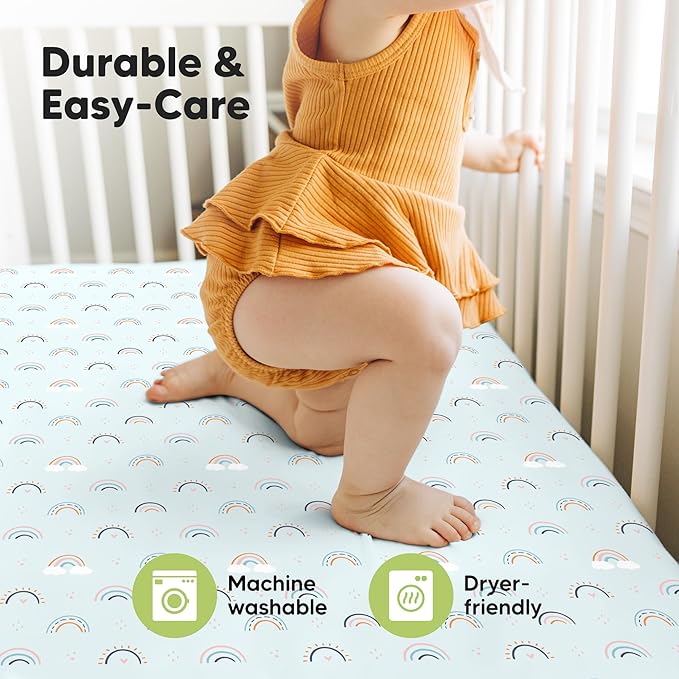 KeaBabies 2-Pack Baby Crib Sheets for Boys, Girls - 52x28 Viscose Derived from Bamboo Toddler Bed Sheets Neutral, Fitted Crib Mattress Cover for Standard Baby Bedding, Soft & Cozy (Jolly Rainbow)