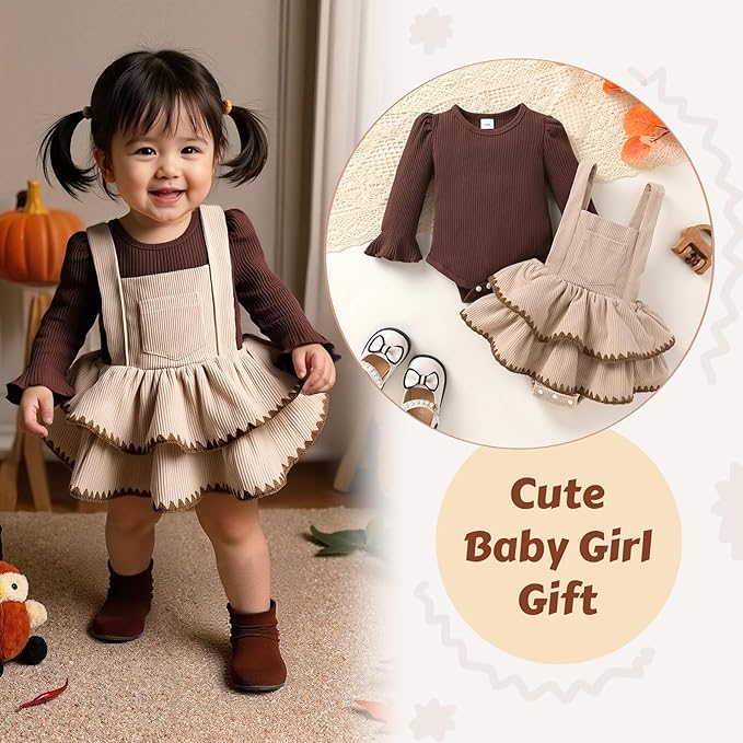 YOUNGER TREE Newborn Baby Girl Fall Winter Outfits Long Sleeve Romper Corduroy Overall Dress Infant Skirt Clothes Sets