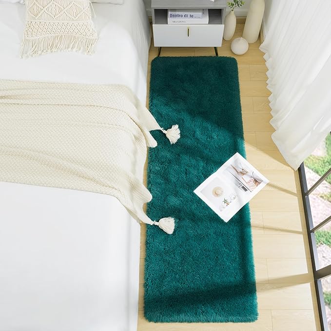 BENRON Soft Runner Rugs for Bedroom 2x6, Washable Long Runners for Hallway Entryway Kitchen Dorm, Fluffy Throw Rug for Kids Girls Room Decor Photo Prop, Teal Green