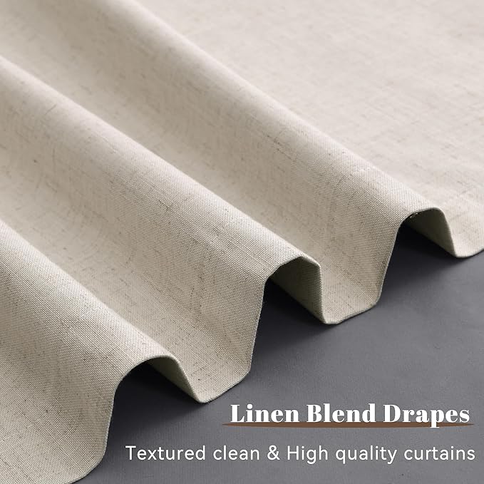 Guken Sand Linen Blackout Curtains for Living Room 120 Inches Long 2 Panels Set Textured Back Tab Room Darkening Thermal Insulated Soundproof Patio Curtains for Sliding Door Dune 52x120 10Ft