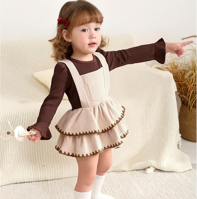 YOUNGER TREE Newborn Baby Girl Fall Winter Outfits Long Sleeve Romper Corduroy Overall Dress Infant Skirt Clothes Sets
