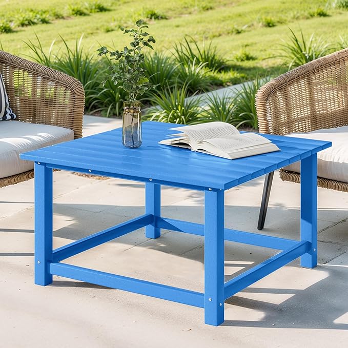 Costaelm Paradise Kids 5-Piece HDPE Outdoor Square Patio Dining Table and Chairs Set, Pacific Blue