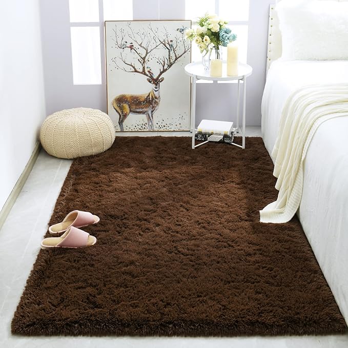 Merelax Soft Modern Indoor Large Shaggy Rug for Bedroom Livingroom Dorm Kids Room Home Decorative, Non-Slip Plush Fluffy Furry Fur Area Rugs Comfy Nursery Accent Floor Carpet 3 X 5 Feet, Brown